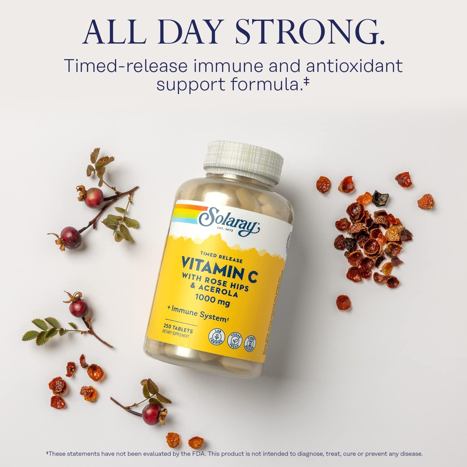 SOLARAY Vitamin C with Rose Hips & Acerola, 1000mg, Two-Stage Timed-Release, 250 Tablets - görsel 3