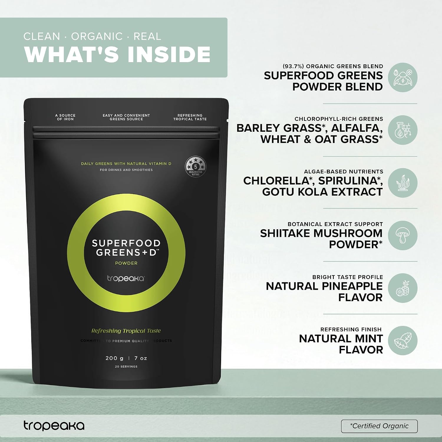 Tropeaka Superfood Greens + D – Organic Superfood Powder with Vitamin D for Energy, Immunity & Digestive Health - görsel 4