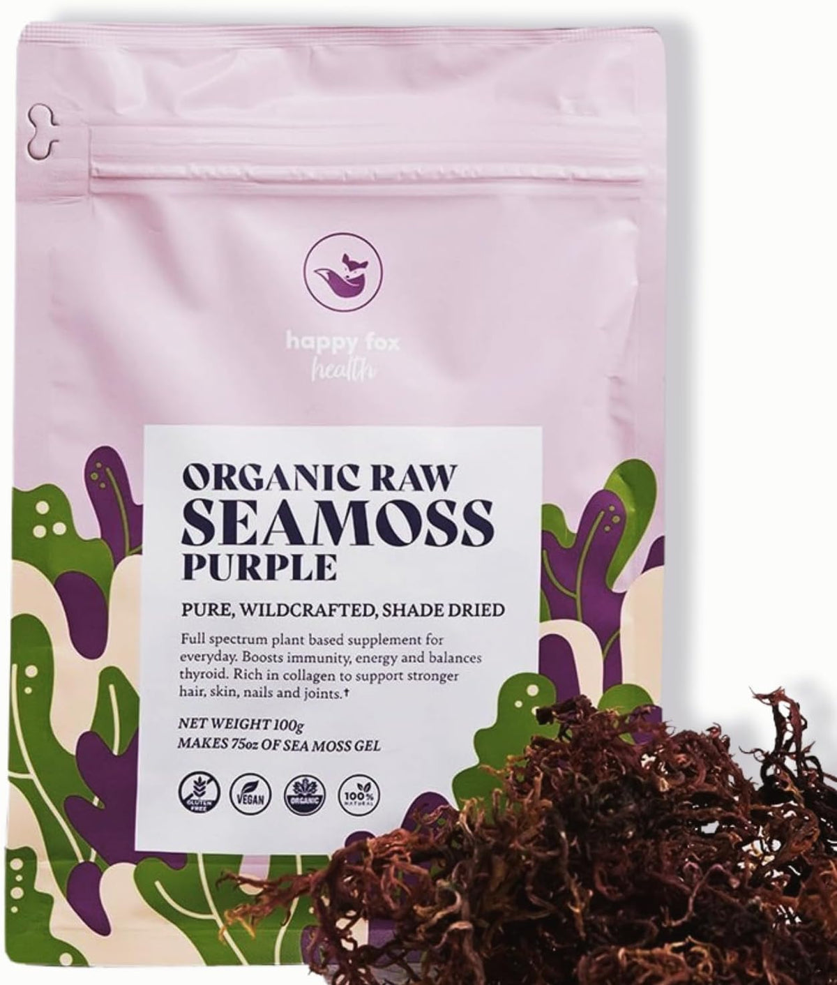 Organic Purple Sea Moss Raw - Makes 2.1 L of Sea Moss Gel, Rich in Phytonutrients & Minerals, Certified Non-GMO, Wildcrafted Superfood - 100 g Bag - görsel 1