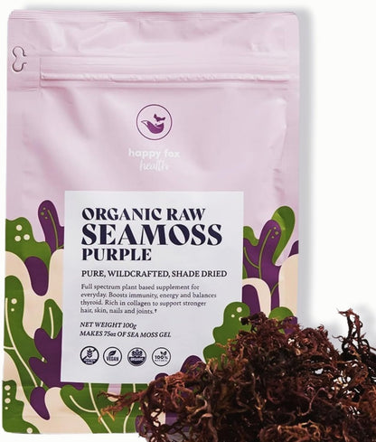 Organic Purple Sea Moss Raw - Makes 2.1 L of Sea Moss Gel, Rich in Phytonutrients & Minerals, Certified Non-GMO, Wildcrafted Superfood - 100 g Bag