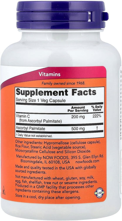 Now Foods, Ascorbyl Palmitate 500 mg, 100 Veg Capsules