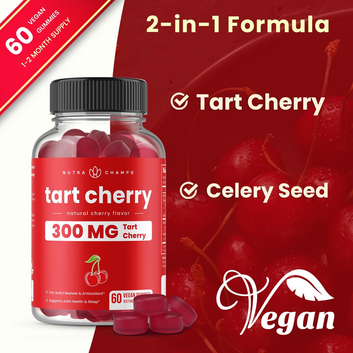 Tart Cherry Gummies with Celery Seed – 120 Count – Vegan, Non-GMO, Third-Party Tested - görsel 5