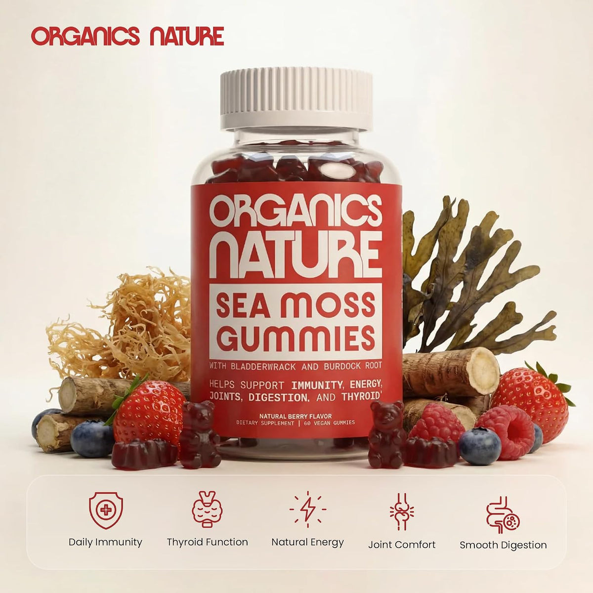 ORGANICS NATURE Irish Sea Moss Gummies for Immune & Energy Support - görsel 6