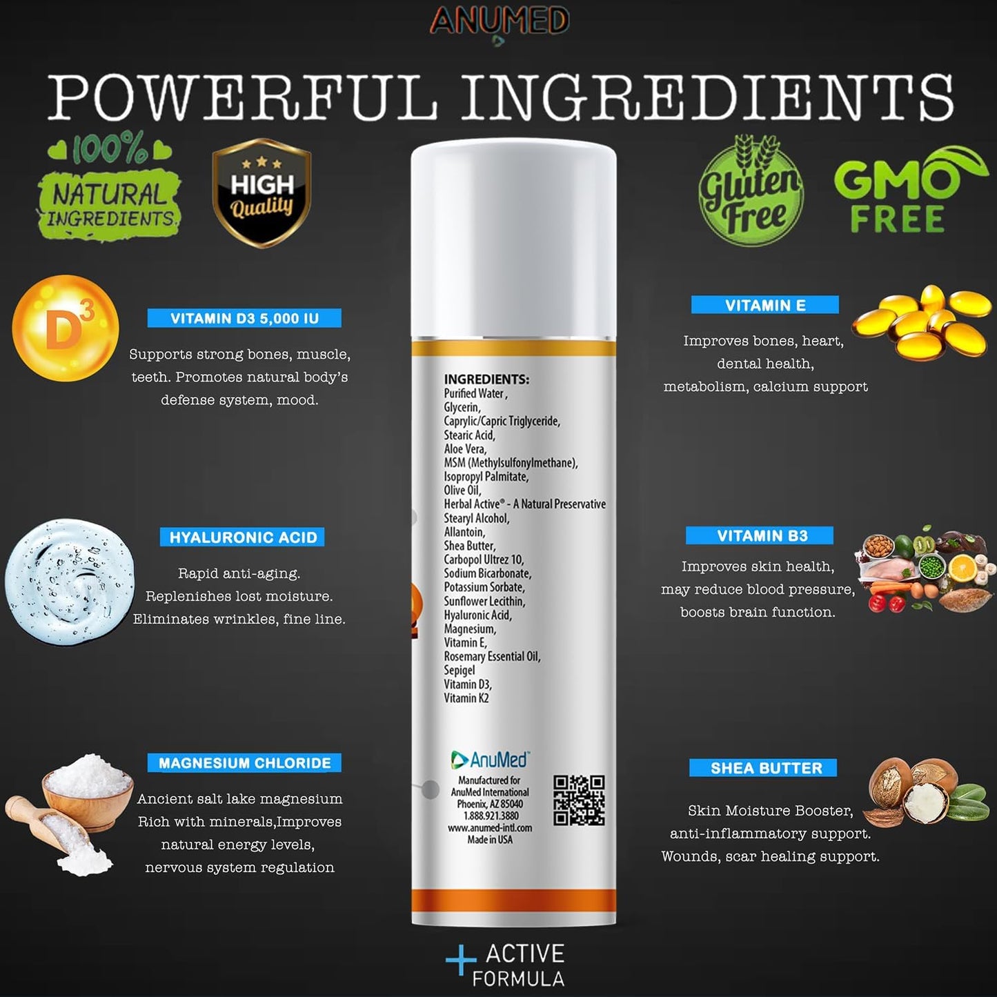 AnuMed Vitamin D3 & K2 5,000 IU Cream with Magnesium, Hyaluronic Acid and Vitamin E - 85g - görsel 4