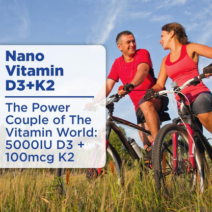 Nano Vitamin D3+K2 Liquid Drops - 5000 IU / 100 mcg - Rapid Absorption - 30 ml