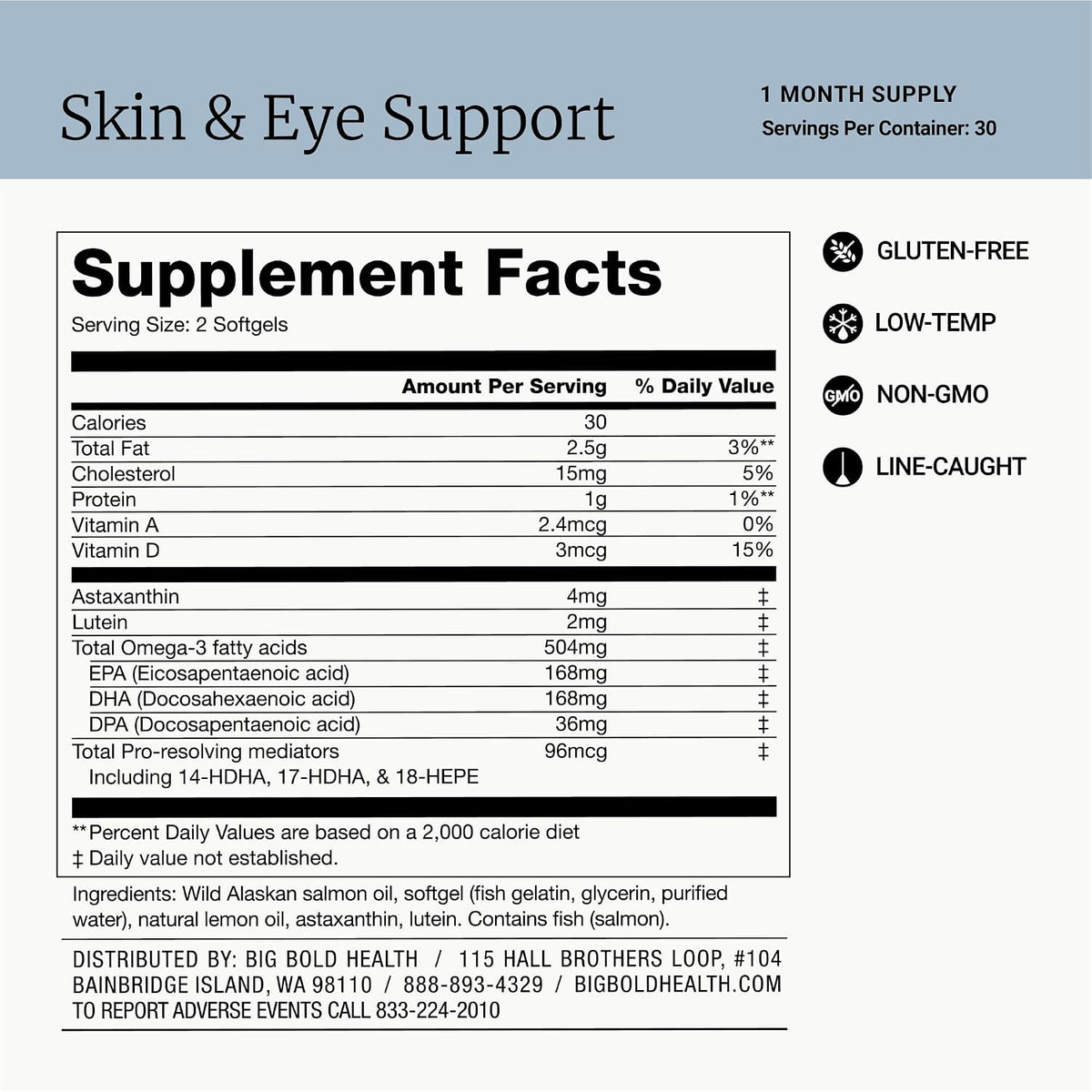 BIG BOLD HEALTH Skin & Eye Support - Omega-3 Complex with Alaskan Salmon Oil, DHA, Astaxanthin & Lutein for Healthy Eyes & Skin - 60 Softgels - görsel 5