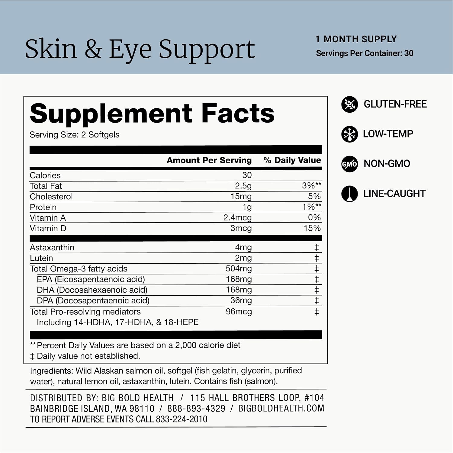 BIG BOLD HEALTH Skin & Eye Support - Omega-3 Complex with Alaskan Salmon Oil, DHA, Astaxanthin & Lutein for Healthy Eyes & Skin - 60 Softgels - görsel 5