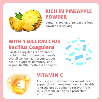 Premium Feminine Balance Gummies - Women's pH Balance & Vaginal Probiotics Support with Immune Support - Vegan, Gluten-free - Hawaiian Pineapple Flavour (60 Count)