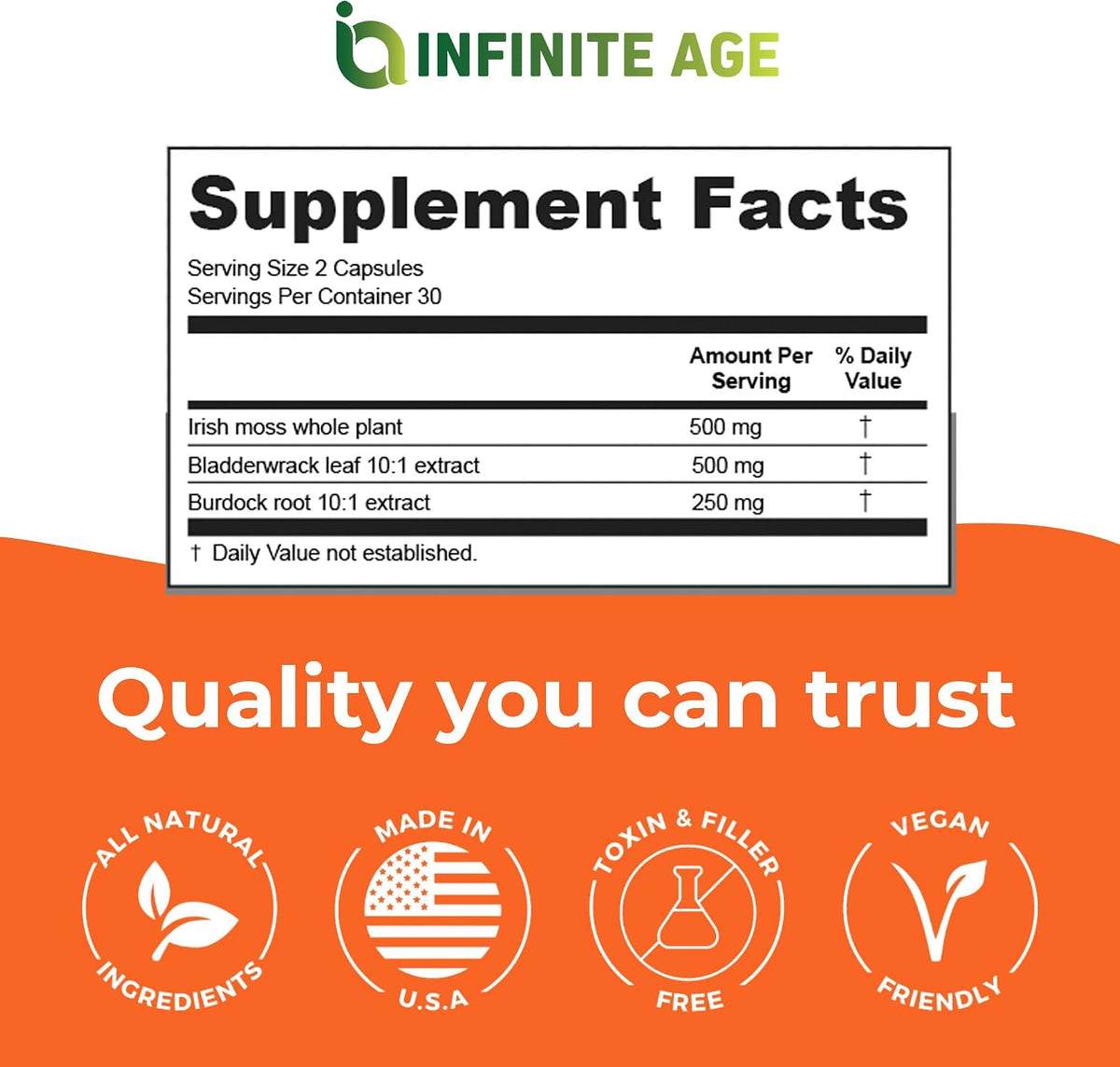 INFINITE AGE 1250mg Sea Moss Advanced Superfood Capsules - 60 Count - görsel 4