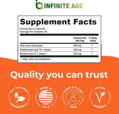 INFINITE AGE 1250mg Sea Moss Advanced Superfood Capsules - 60 Count