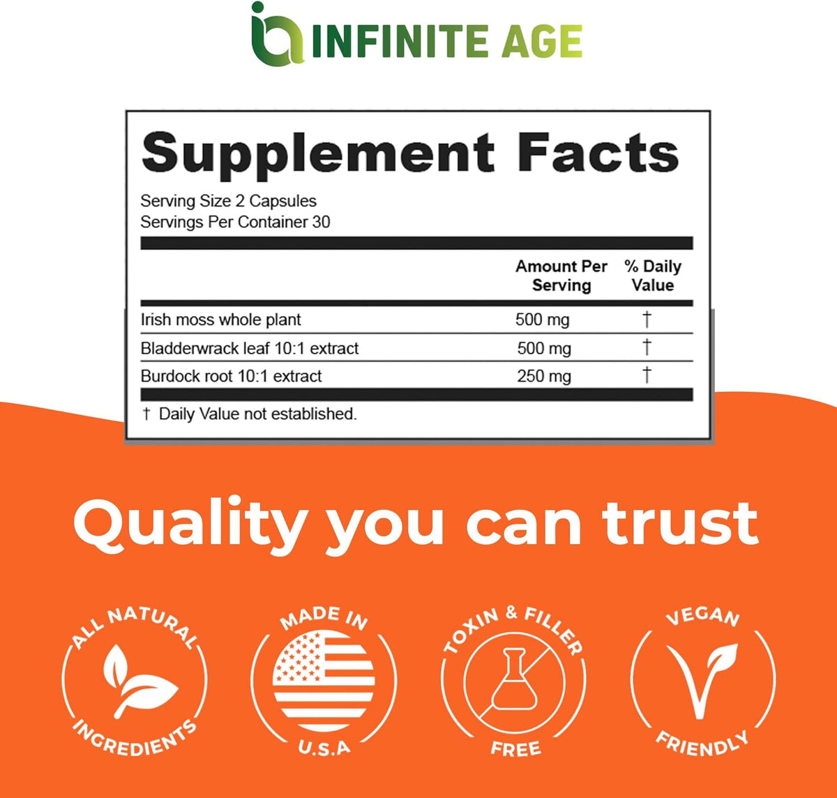 INFINITE AGE 3-Pack of 1250 mg Sea Moss Advanced Superfood Capsules, 180 Capsules - görsel 5