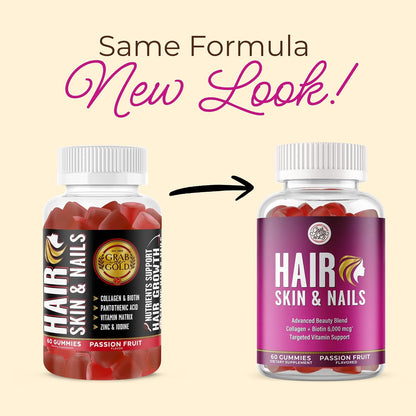 Grab The Gold Hair, Skin & Nails Gummies for Women – with Biotin, Collagen & 10 Essential Nutrients
