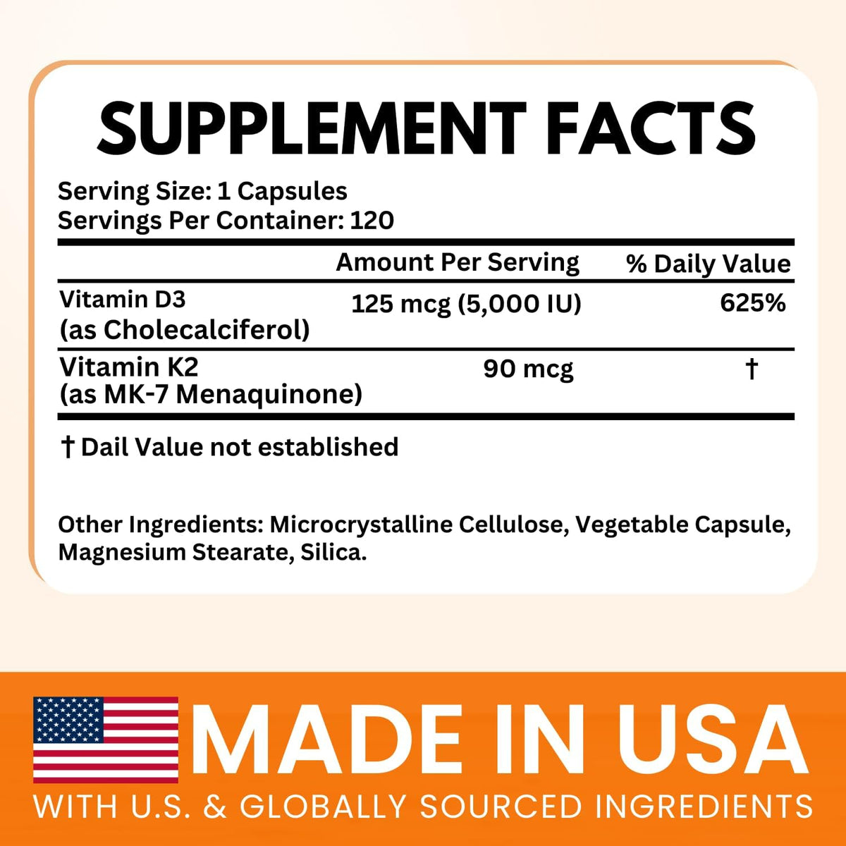 VITBOOST Vitamin D3 K2 Complex - 5000 IU D3 & 90 mcg K2 MK-7 - 120 Capsules - görsel 2