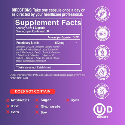 GastroDefense Stomach Armour - Shelf-Stable Prebiotic and Probiotic - Liposomal Colostrum-LD Enhanced. Beneficial Strains Colonise and Promote Gut Health, Designed for Adult Women and Men