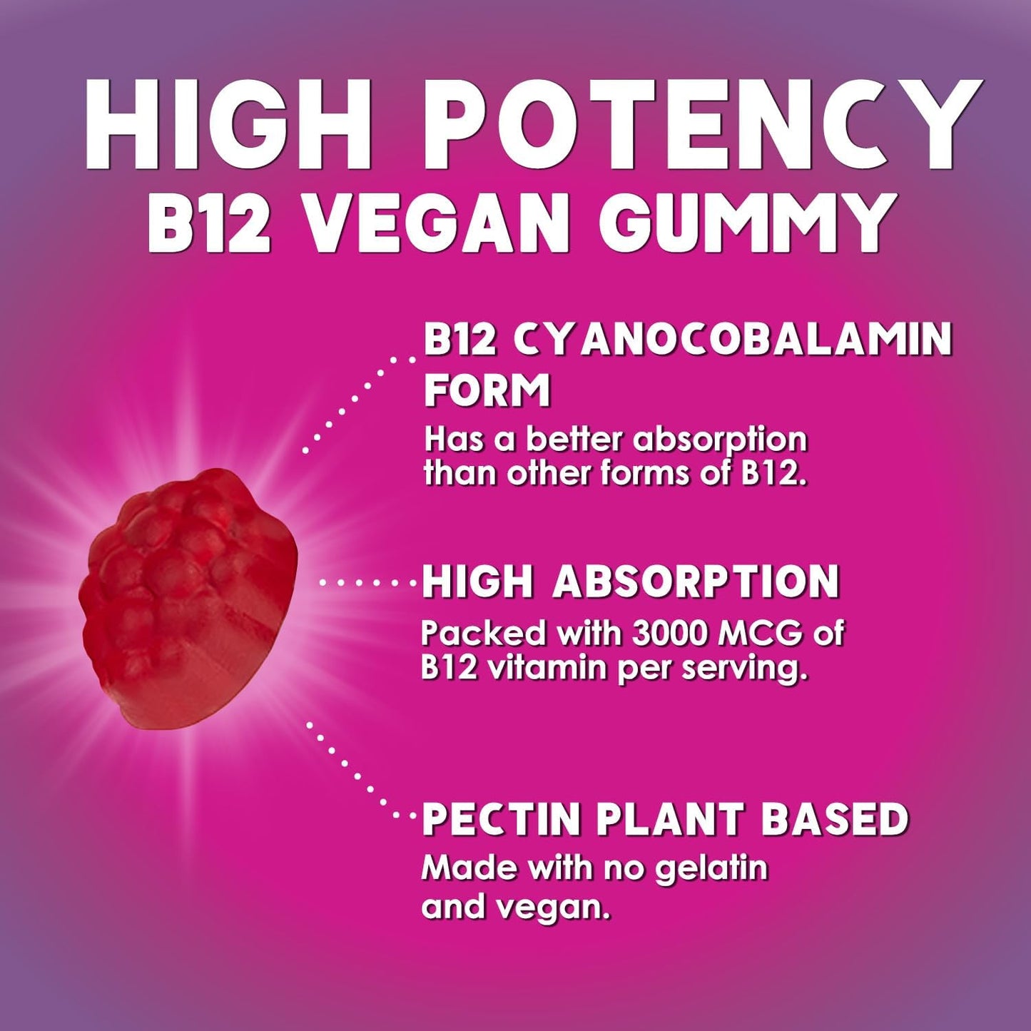 Vitamin B12 Energy Gummies – 3000 mcg Extra Strength, Berry Flavour - görsel 3