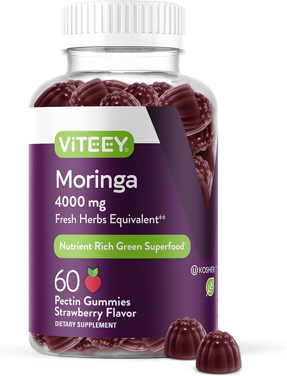 Viteey Moringa Gummies - 4000mg [from 400mg 10:1 Extract] - Strawberry Flavour - 60 Count - görsel 1