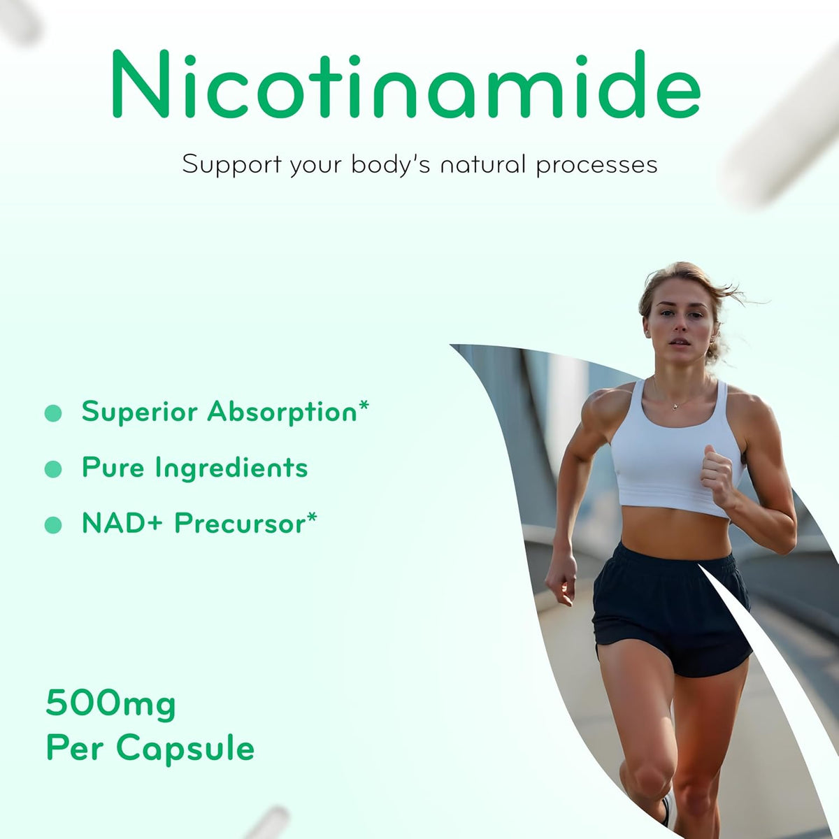Vitamin B3 Nicotinamide 500mg – Flush Free Niacin Supplement for Energy, Skin & Nervous System Support – NAD Precursor – 180 Capsules - görsel 4