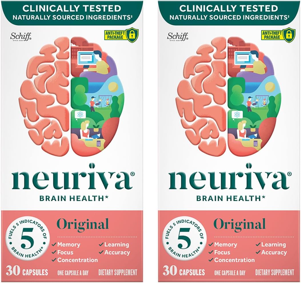 NEURIVA Original Brain Supplement – Memory, Focus & Concentration – with Phosphatidylserine & Neurofactor – Caffeine-Free – 60 Capsules (2-Pack) - görsel 1