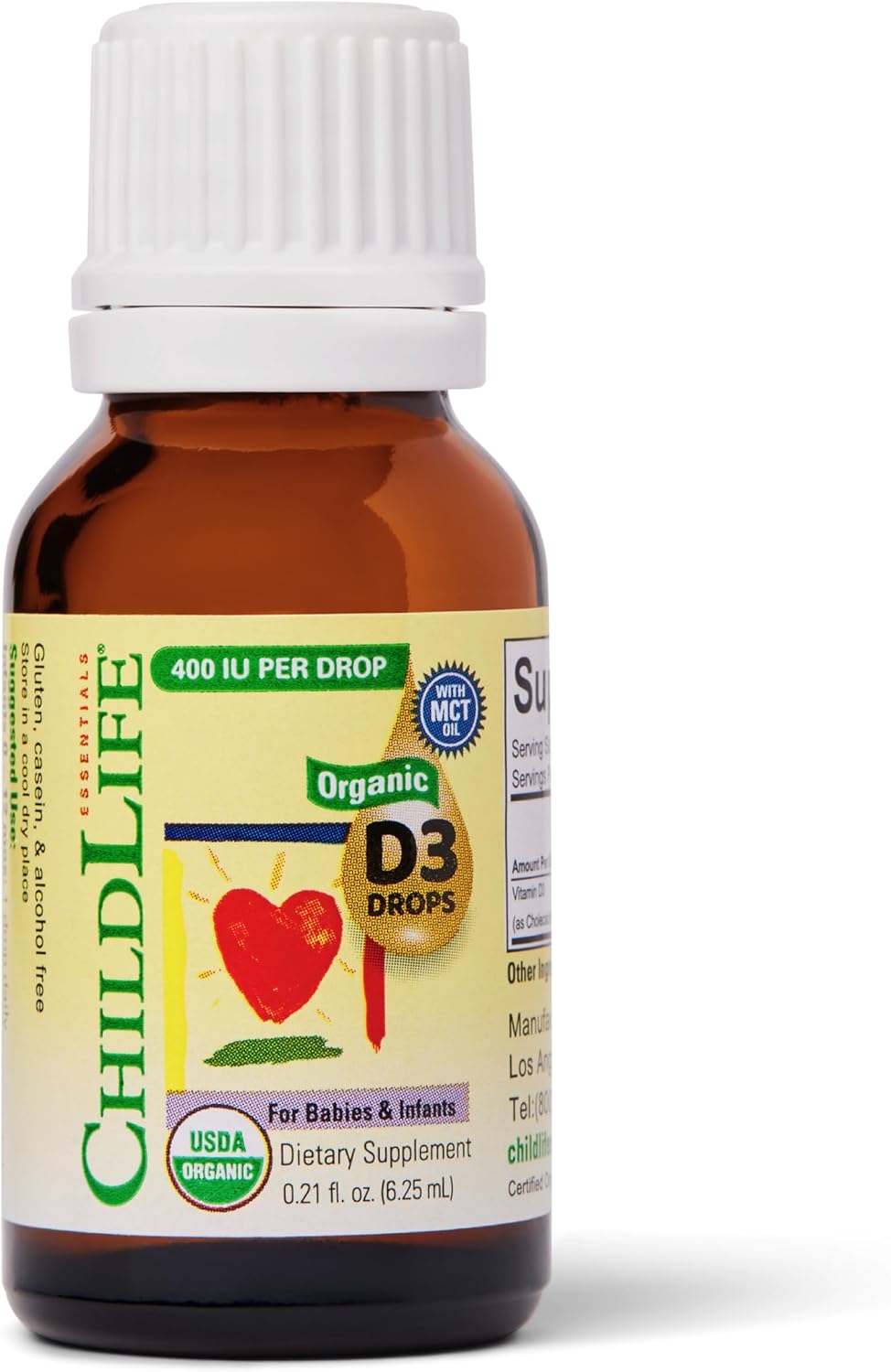 ChildLife Essentials Organic Vitamin D3 Drops – for Infants & Newborns, 400 IU per Serving, USDA Organic, Flavourless (approx. 6 ml) - görsel 1