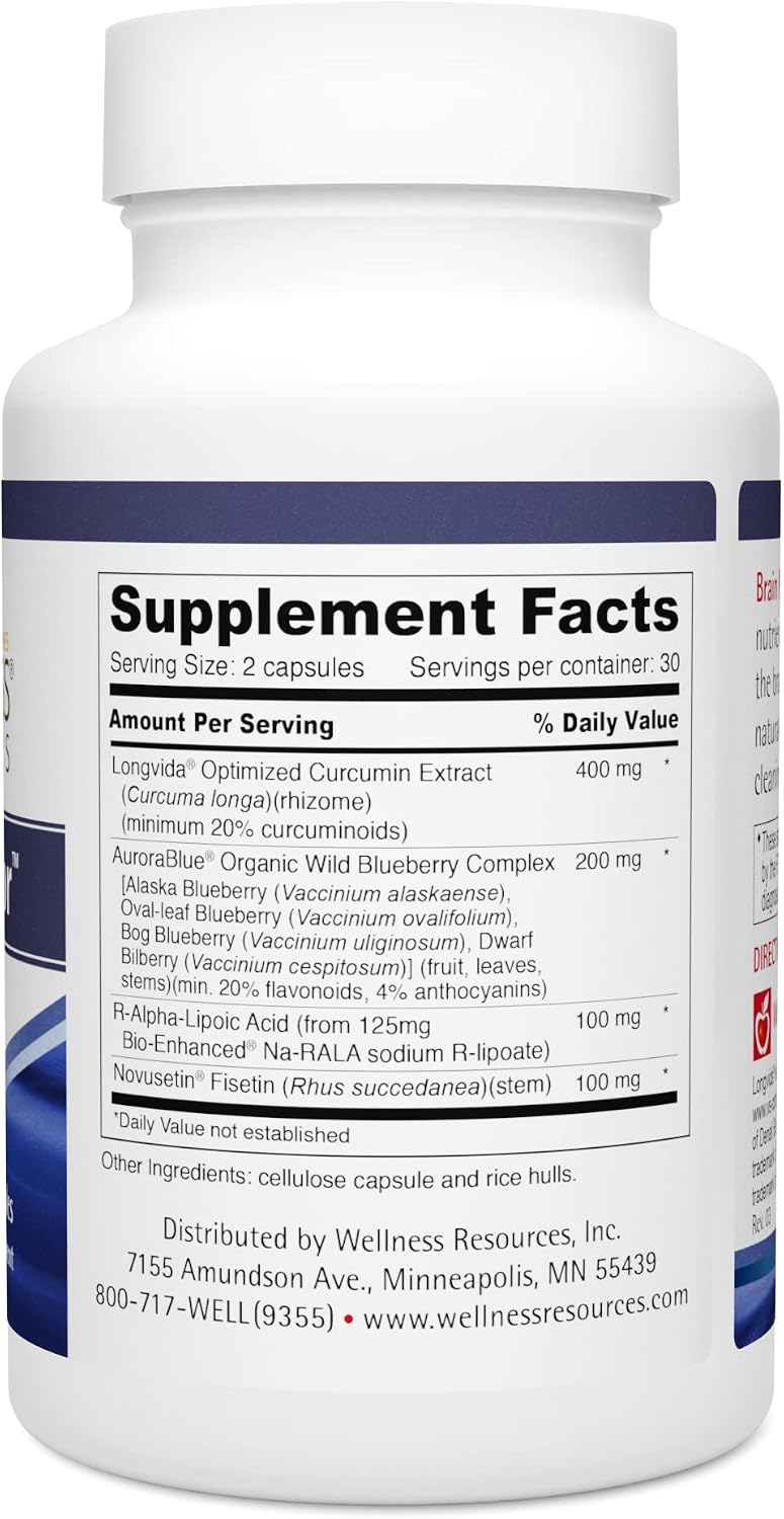Wellness Resources Brain Protector - Longevity Supplement with Novusetin Fisetin, Longvida Curcumin, AuroraBlue Wild Blueberry & Na-RALA (60 Vegetarian Capsules) - görsel 2