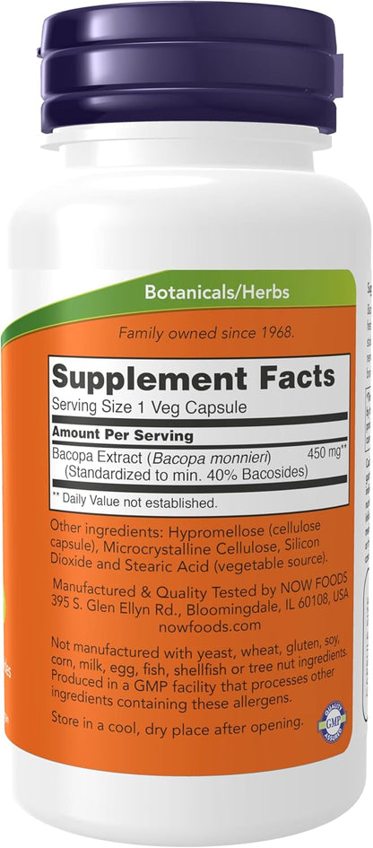 NOW Foods Bacopa Extract (Bacopa monnieri) 450 mg, 90 Vegan Capsules