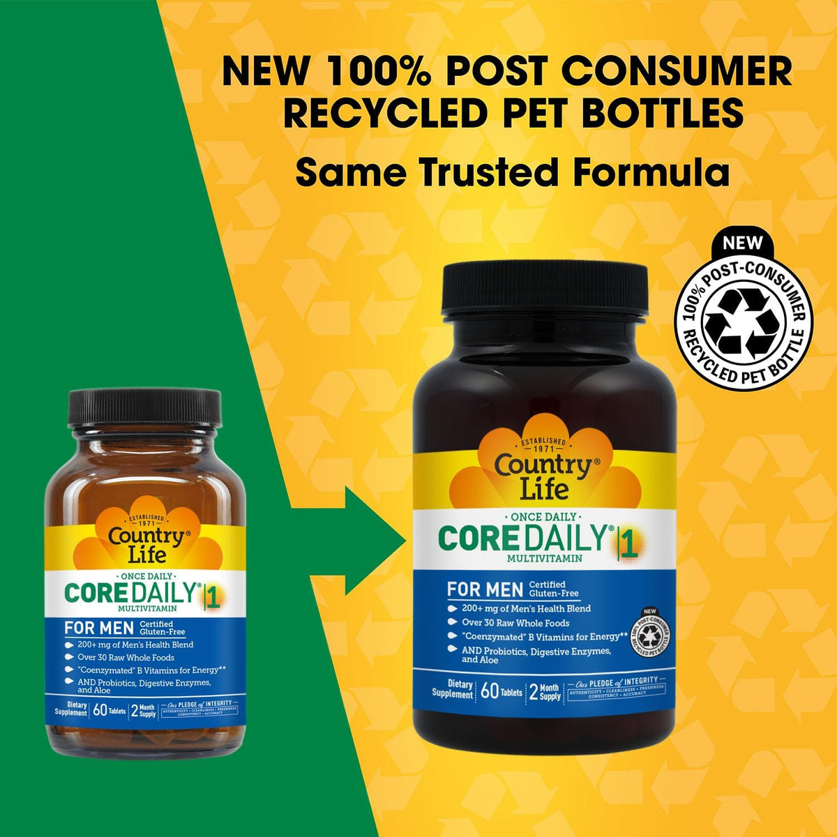 Country Life Core Daily-1 for Men - Multivitamin with Coenzymated B Vitamins, Probiotics, Saw Palmetto & Pumpkin Seed Extract - Gluten-Free & Vegetarian - 60 Tablets - görsel 3