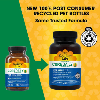 Country Life Core Daily-1 for Men - Multivitamin with Coenzymated B Vitamins, Probiotics, Saw Palmetto & Pumpkin Seed Extract - Gluten-Free & Vegetarian - 60 Tablets