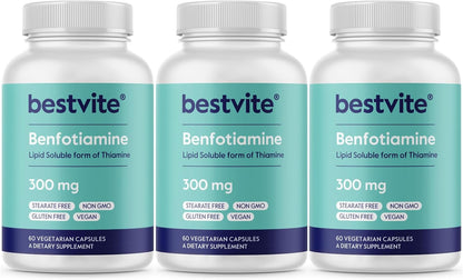 BESTVITE Benfotiamine 300mg (240 Vegetarian Capsules) – No Stearates, Non-GMO, Gluten-free – Image 8