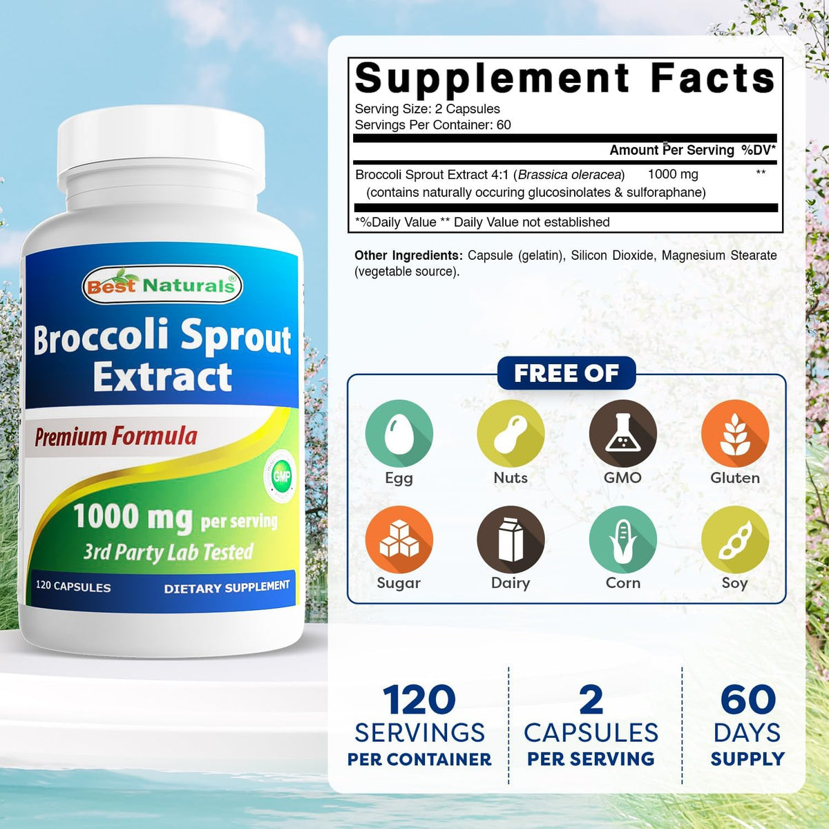 Best Naturals Broccoli Sprout Extract 1000mg per Serving - 120 Capsules (Pack of 2) - görsel 2