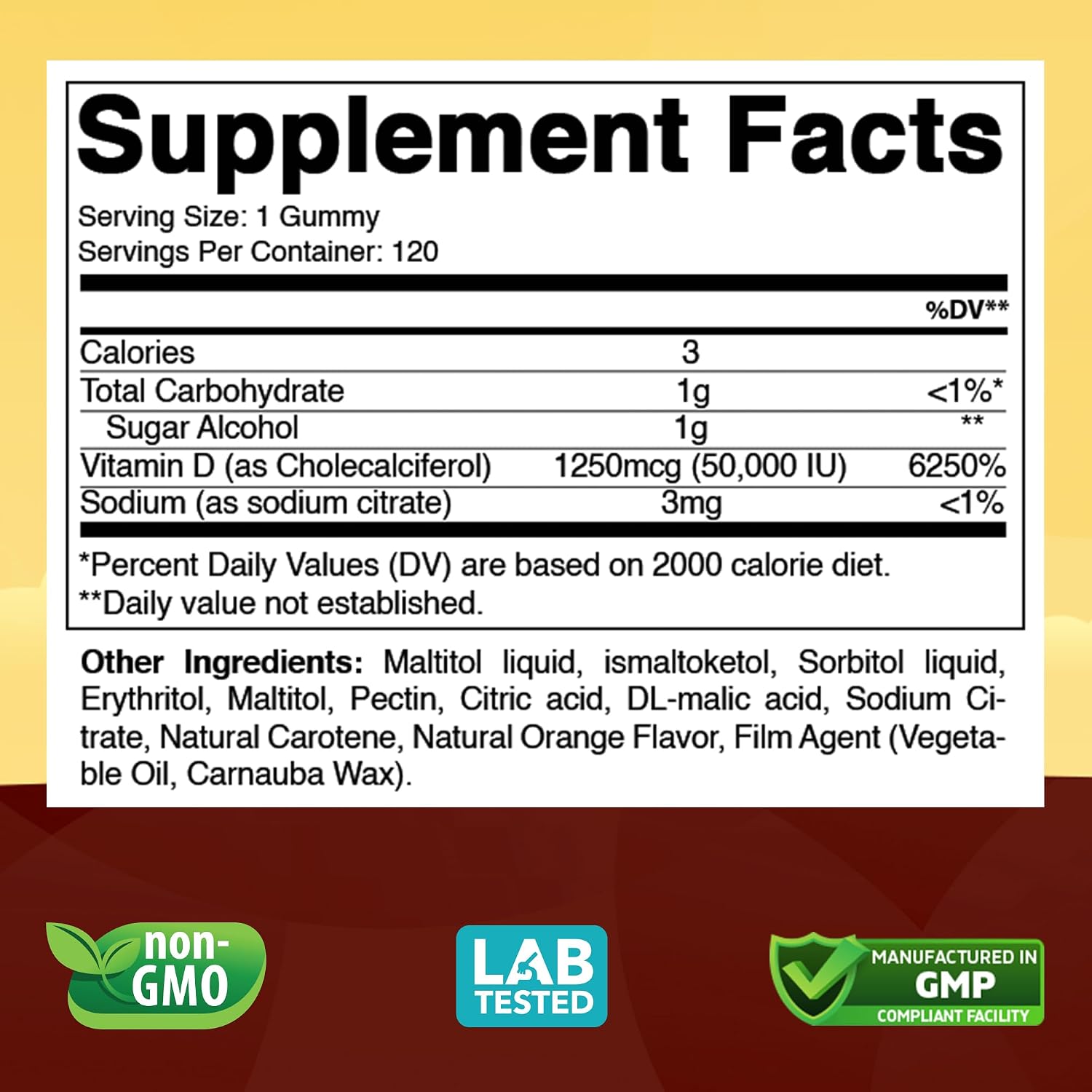 Vitabod Sugar-Free Vitamin D3 50,000 IU Weekly Gummies – Bone, Teeth, and Immune Support – Non-GMO, Easy-to-Chew – 120 Count - görsel 2