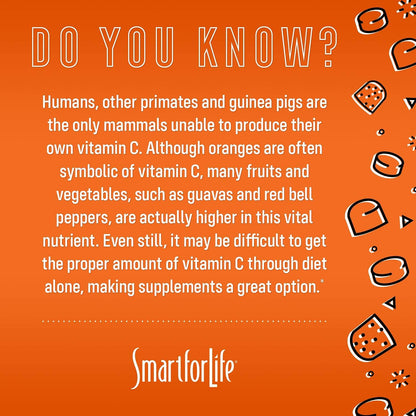 Smart for Life Vitamin C Gummies - Plant-Based Vegan, Natural Orange Flavour, Immune Support for Adults and Children - Non-GMO - 30 Count