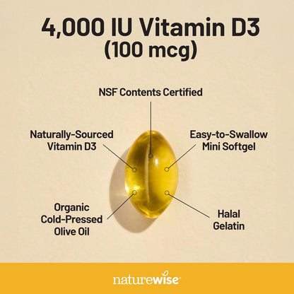 NatureWise Vitamin D3 4000 IU (100 µg) – 360 Mini Softgels, One-Year Supply