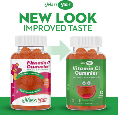 Maxi Health Vitamin C Gummies with Zinc – Immune Support + Respiratory Support – No Artificial Flavours or Preservatives – Kosher – 60 Gummies