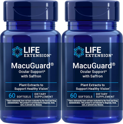 Life Extension MacuGuard Ocular Support with Saffron - 60 Soft Capsules (2-Pack)