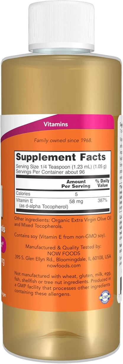 NOW Foods Natural Vitamin E-Oil (D-Alpha Tocopherol) with Mixed Tocopherols, 118 ml