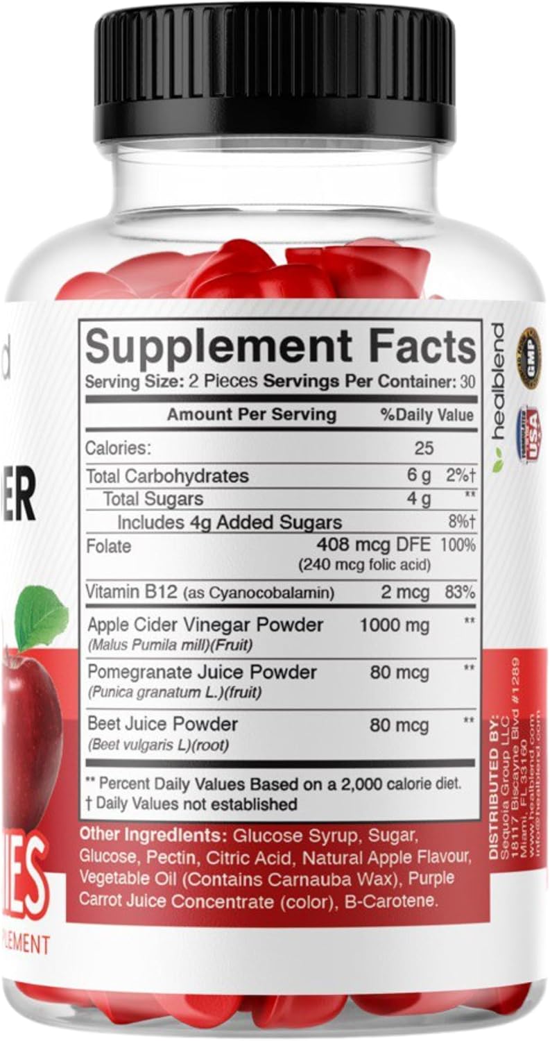 healblend Apple Cider Vinegar Gummies with Vitamin B12 - 120 Count (2 Pack) - görsel 7