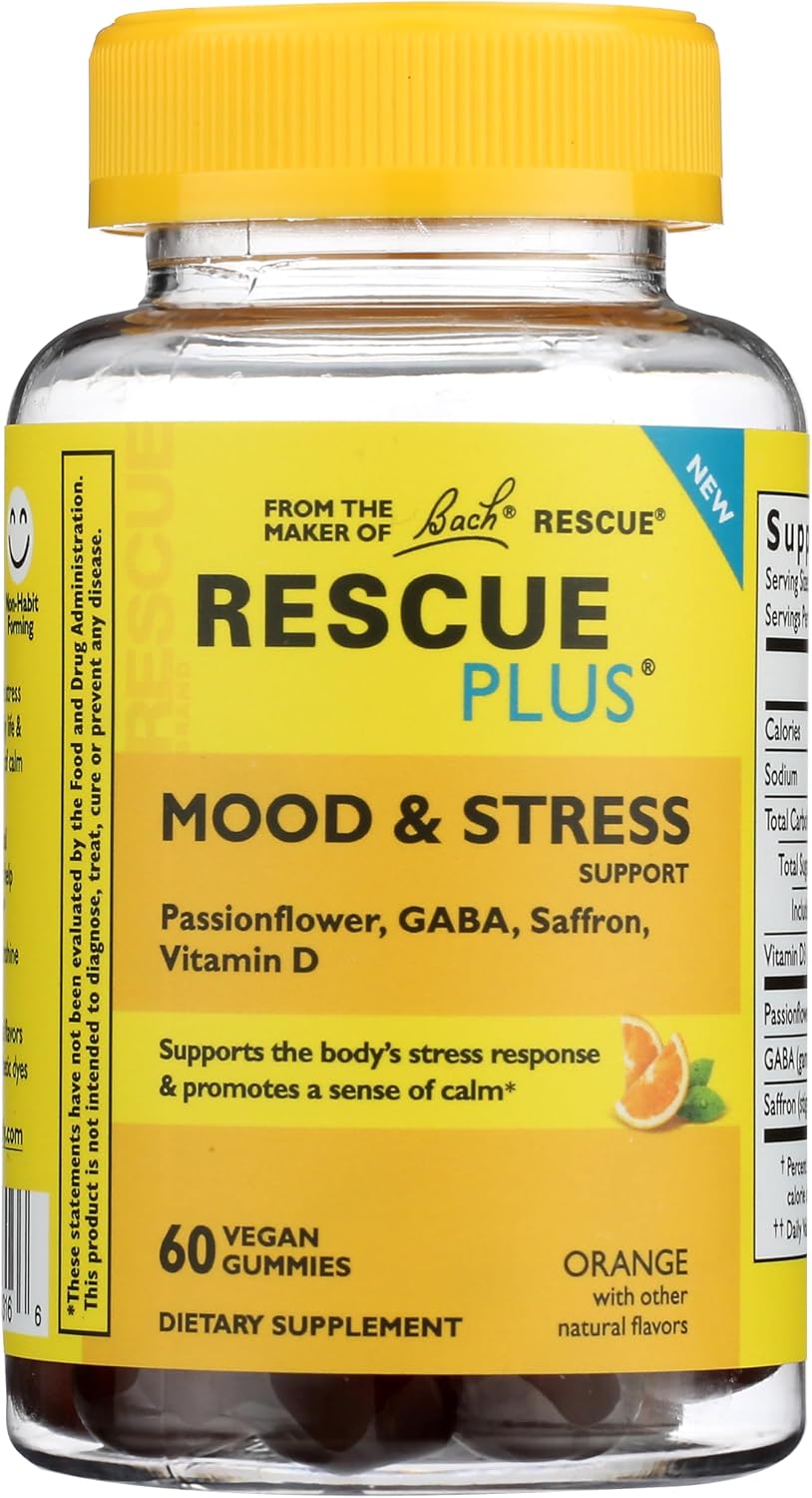 RESCUE Bach Plus Mood & Stress Support Gummies – Daytime Dietary Supplement with Passionflower, GABA, Saffron & Vitamin D, Natural Orange Flavour, Vegan & Gluten-Free (3 Pack, 180 Gummies) - görsel 7