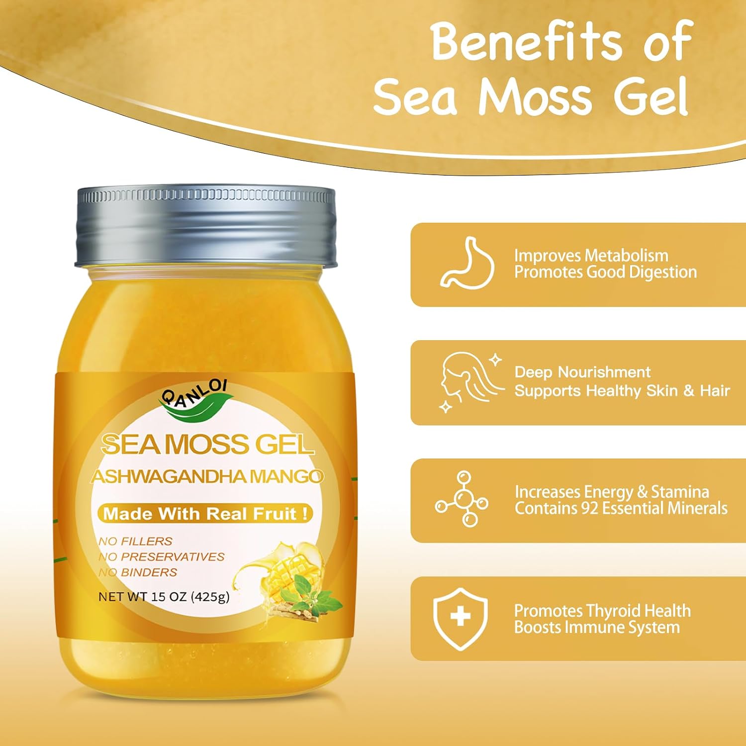 QANLOI Sea Moss Gel with Ashwagandha – Immunity Support – 425g - görsel 3