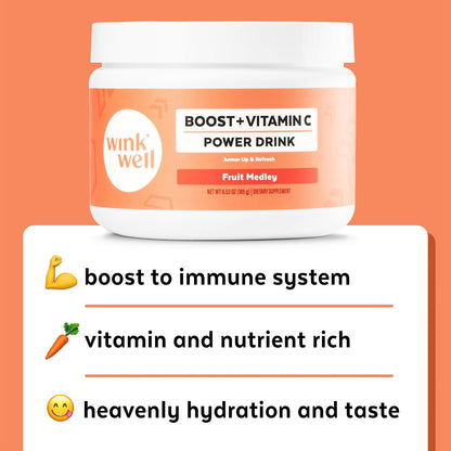 Wink Well Boost Vitamin C Powder – Immune Support & Antioxidant Drink Mix with Vitamin D3, Magnesium & Zinc (30 Servings)
