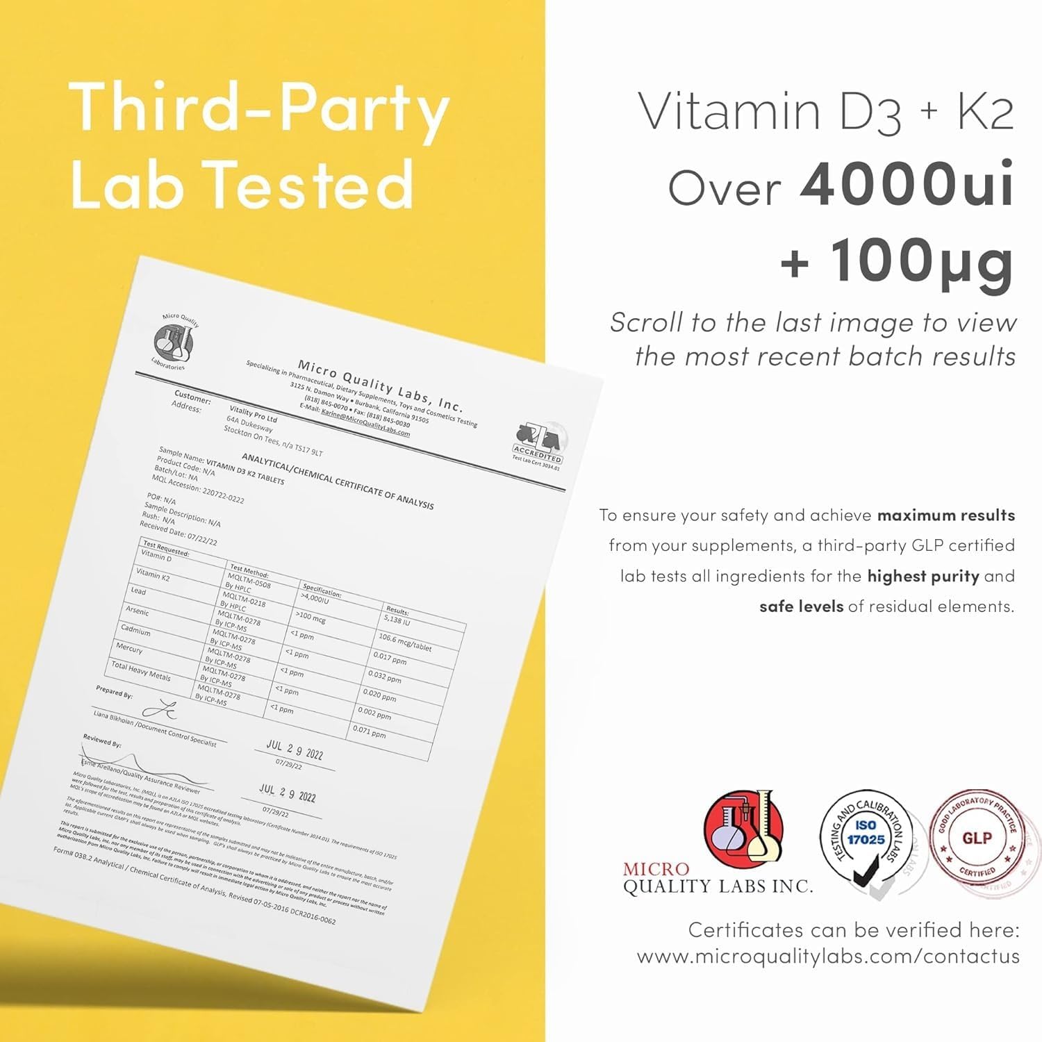 vP Vitality Pro Vitamin D3 4000 IU with Vitamin K2 100 mcg x 180 Tablets - Third Party Tested - Vitamin D Food Supplement with K2 MK7 - Vitality Pro - görsel 3