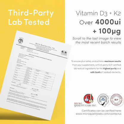 vP Vitality Pro Vitamin D3 4000 IU with Vitamin K2 100 mcg x 180 Tablets - Third Party Tested - Vitamin D Food Supplement with K2 MK7 - Vitality Pro