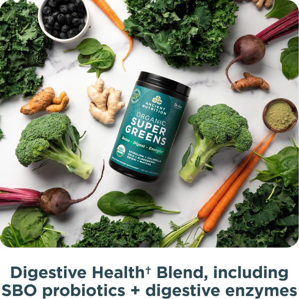 Ancient Nutrition Organic Super Greens Powder - Spirulina, Chlorella, Probiotics, 25 Servings - görsel 7