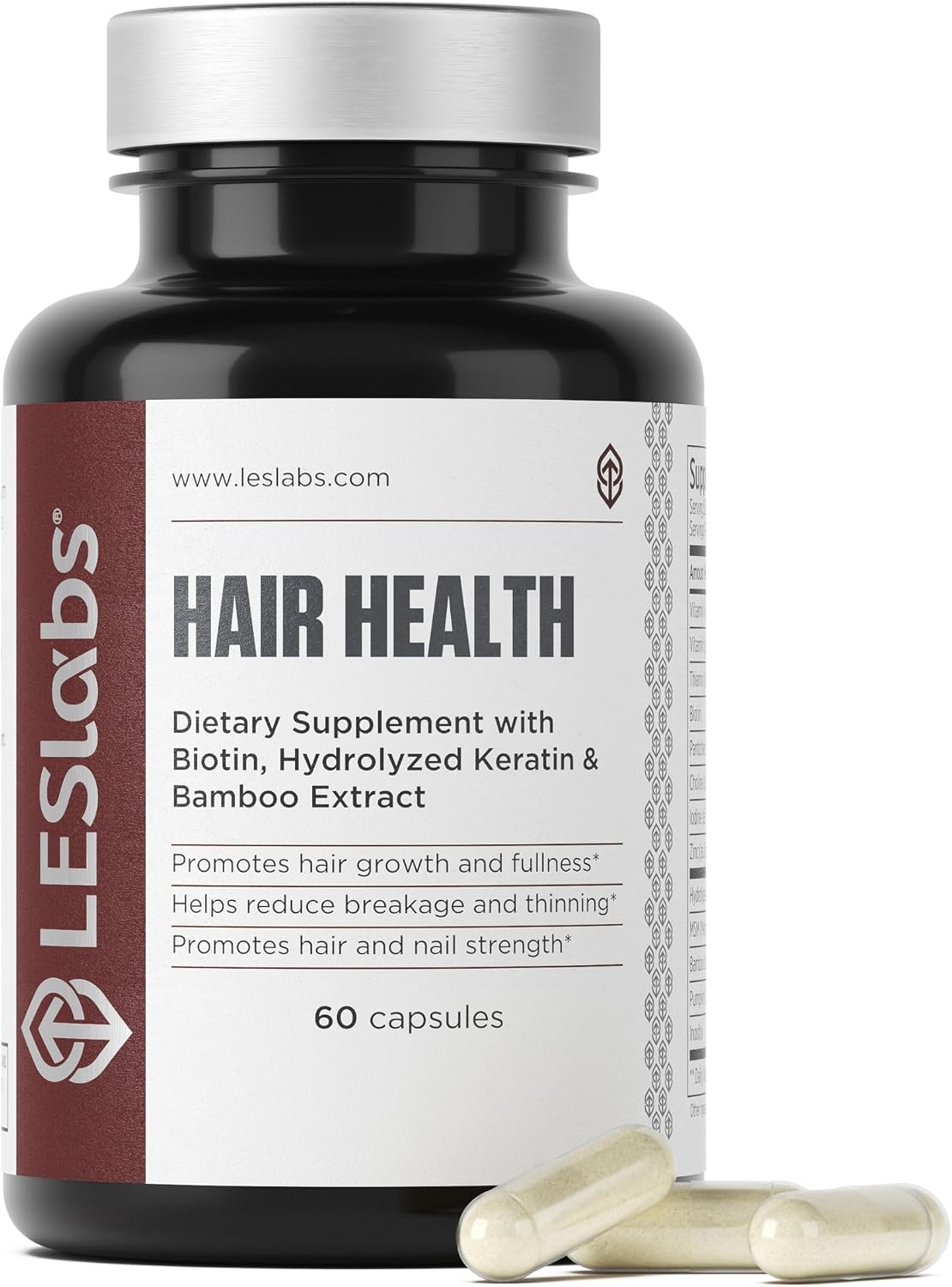 LES Labs Hair Health – Hair Growth & Nail Supplement with Keratin, Biotin, Pumpkin Seed & MSM – 60 Capsules - görsel 1