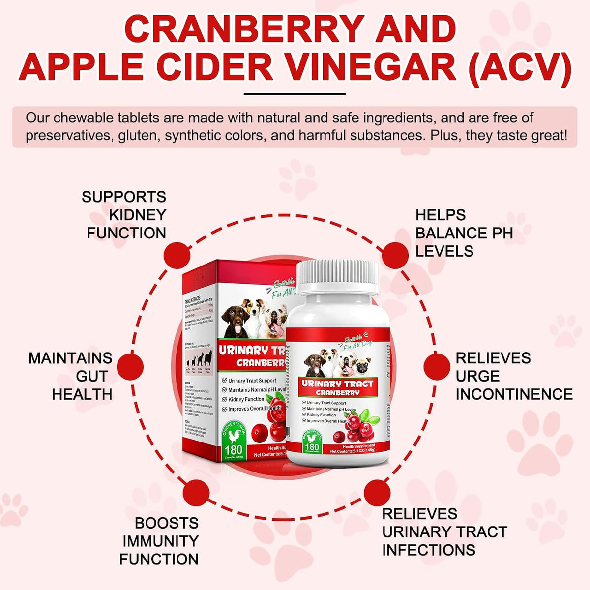 Cranberry for Dogs – Urinary Support Chewable Tablets, Chicken Flavour (180 Count) - görsel 4