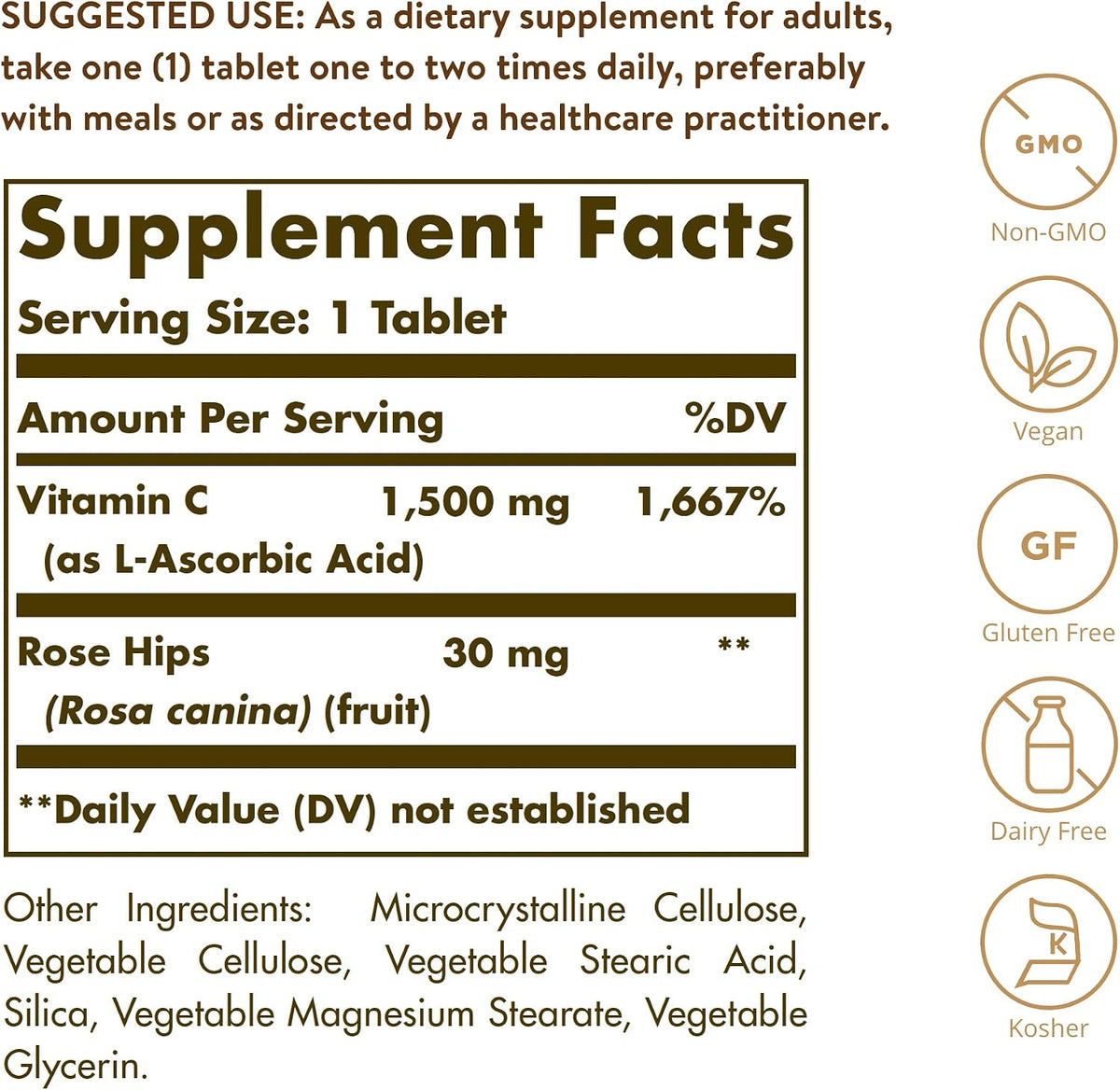Solgar Vitamin C 1500 mg with Rose Hips - 180 Tablets - görsel 2