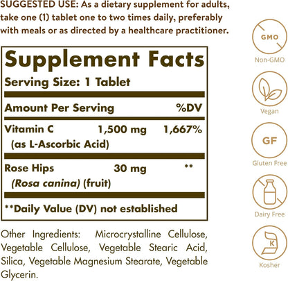 Solgar Vitamin C 1500 mg with Rose Hips - 180 Tablets