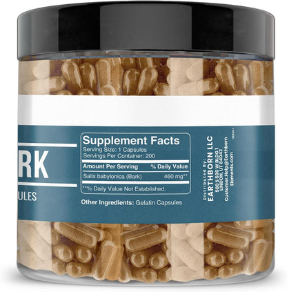 Earthborn Elements Pure Willow Bark Extract (200 Capsules) – No Additives, Undiluted – Image 2