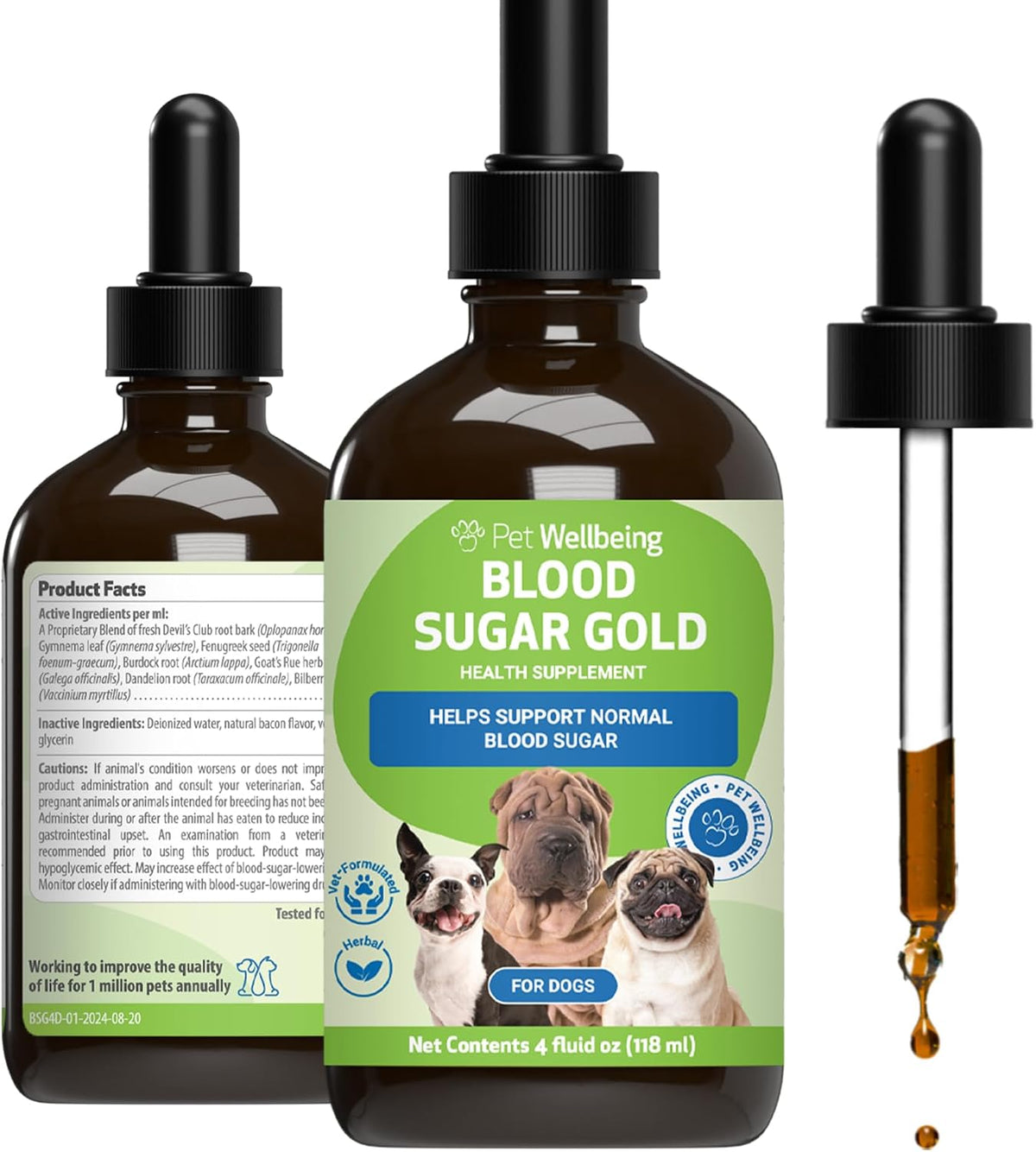 Pet Wellbeing Blood Sugar Gold for Dogs - Holistic Support for Healthy Blood Sugar Levels, Insulin Stabilisation & Normal Pancreatic Function - NASC Certified & Vet-Formulated - 118 ml Liquid - görsel 1