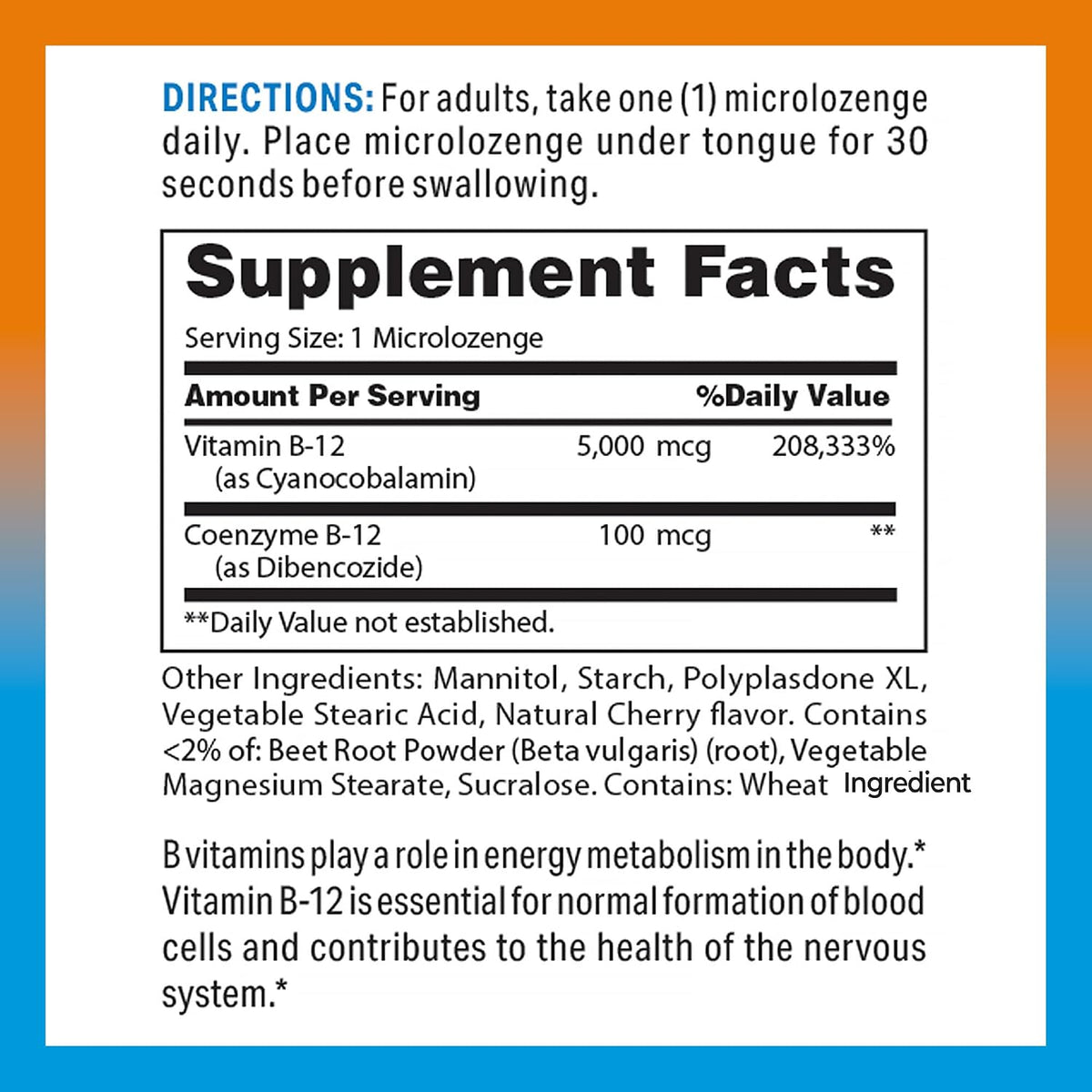 Vitamin World Vitamin B12 5000 mcg Sublingual Micro Lozenges, 120 Count - görsel 2