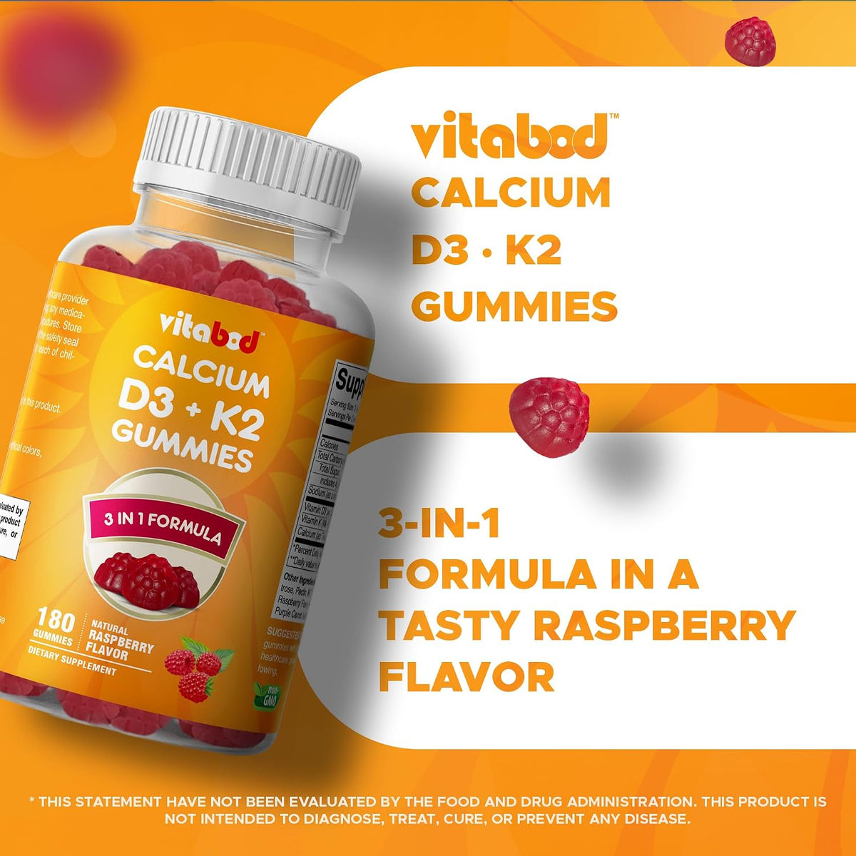 Vitabod Vitamin D3 + K2 Gummies – Bone & Heart Health Support – 180 Pectin-Based Vegan Gummies - görsel 4